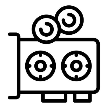 Şifreleme para madenciliği kavramını temsil eden dönen bozuk paralarla bir bilgisayar video kartının satır simgesi