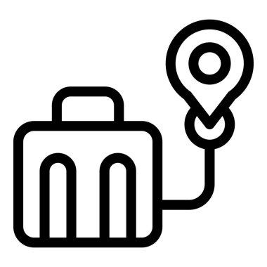 İş seyahati kavramını temsil eden lokasyon iğnesine bağlı bir evrak çantasının çizgi resim simgesi