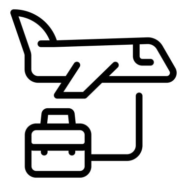 Seyahat ve turizm endüstrisini temsil eden, bavul taşıyan basit bir uçak çizgisi ikonu