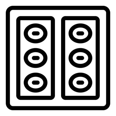 Elektrik panelinin çizgi çizimi altı prizli güç kaynağını gösteriyor