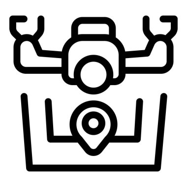 İHA 'nın çizgi simgesi konum kodlu bir harita üzerinde süzülüyor, İHA navigasyonunu ve konum takibini temsil ediyor