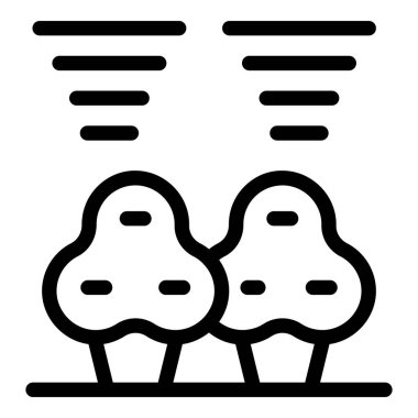 Arka planda bir kasırga ile yaklaşan iki ağacın çizgi sanat simgesi, doğanın yıkıcı gücünü simgeliyor.