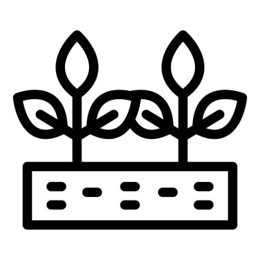 Tohum tepsisinden büyüyen üç genç bitkinin çizgi sanat simgesi, bir bahçe kurma kavramını temsil ediyor.