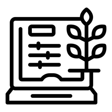 Akıllı tarım kontrol arayüzünü gösteren bir dizüstü bilgisayarın satır simgesi, tarımsal teknoloji ve yeniliği simgeliyor
