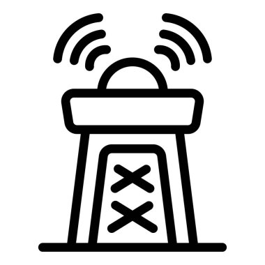 Radyo kulesi radyo dalgaları yayıyor. Uzun mesafeli iletişimi ve yayını simgeliyor.