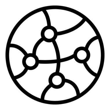 Tüm dünyada bağlantı noktaları oluşturan bir ağın siyah ve beyaz simgesi