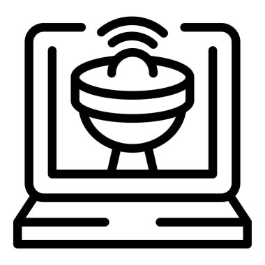 Uydu anteni, uzaktan algılama ve veri edinme kavramını gösteren verileri kablosuz olarak bir dizüstü bilgisayara gönderiyor.