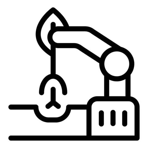 stock vector Robotic arm is carefully planting a seedling in the ground, symbolizing innovation in agriculture