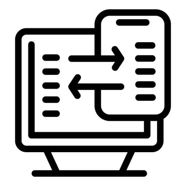 Kusursuz bağlantı için bilgisayar ve akıllı telefon arasında bilgi aktarımını temsil eden veri takas simgesi