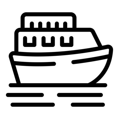 Dalgalı çizgilerle su yüzeyinde yelken açan bir yolcu gemisinin çizgi sanat simgesi