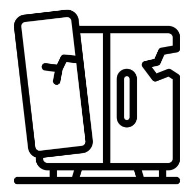 Buzdolabı bozuk bir kapıyla kırık duruyor.