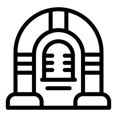 Basit bir çizgi çizimi bomba sığınağı girişinin simgesi, çatışma sırasında güvenlik ve güvenlik sunuyor