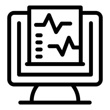 Bilgisayar ekokardiyogram hattı ile bir tıbbi analiz gösteriyor, hasta izleme ve sağlık verilerini gösteriyor.