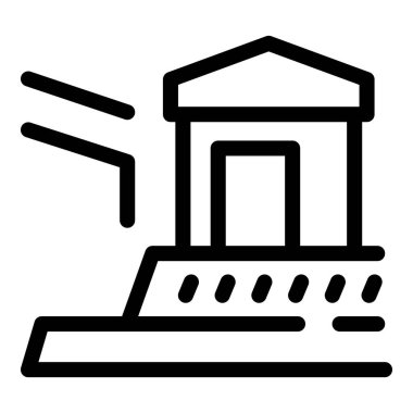 Deprem sırasında temel hasarı olan bir evin çizgi sanat simgesi