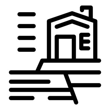 Depremin yol açtığı derin bir çatlağın kenarında duran bir evin simgesi.