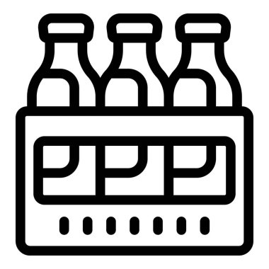 Cam şişeler tutan plastik bir sandığın basit bir simgesi, içecek endüstrisi, teslimat hizmetleri veya ambalaj konuları için mükemmel.