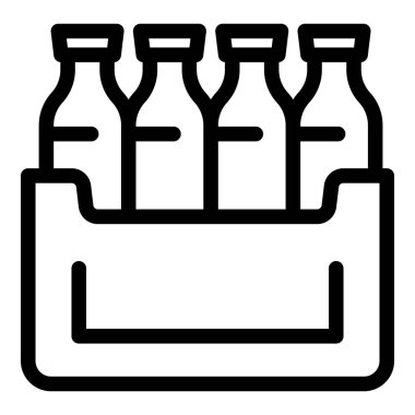 İçinde süt şişeleri bulunan karton bir kutunun çizgi simgesi. Süt ürünlerini temsil etmek için mükemmel.