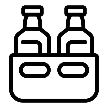 İçinde cam şişeler bulunan altı paket bira paketinin çizgi simgesi, içecek endüstrisi ya da ev teslimatı gibi konular için mükemmel.