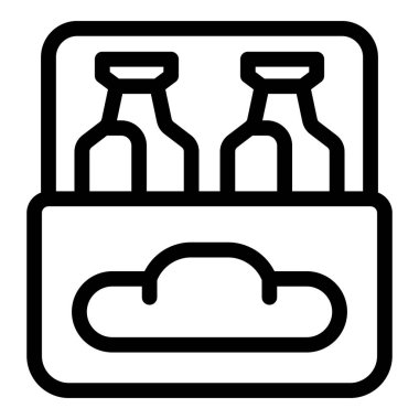Taşıma kolu olan bir paket bira şişesinin siyah ana hatları simgesi, içecekler veya perakende teması için mükemmel.
