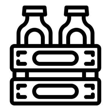 Tahta bir sandığın içinde, teslimatı bekleyen iki cam şişenin basit bir simgesi.