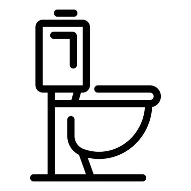 Tuvaleti temsil eden basit siyah beyaz çizgi çizimi, tuvaletler ve sağlık hizmetleriyle ilgili minimalist tasarımlar için ideal.