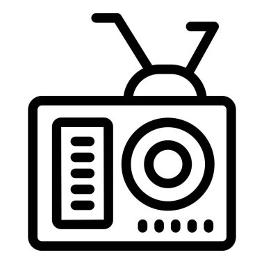 Anten ve kontrol düğmeleri içeren, nostalji ve eğlenceyi sembolize eden klasik bir televizyon setinin basit çizgi simgesi.
