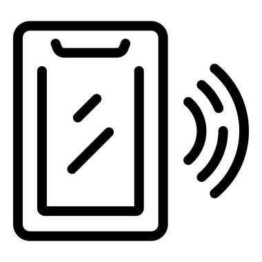 Radyo dalgaları yayan bir akıllı telefonu gösteren basit siyah beyaz çizgi sanatı, cep telefonu sinyaliyle ilgili projeler için harika