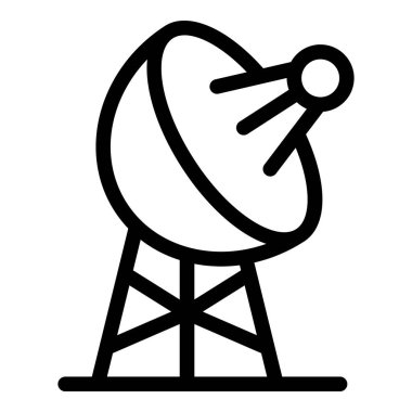 Sinyal gönderen ve alan bir uydu anteninin siyah beyaz çizgi resim simgesi