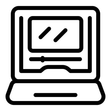 Video düzenleme yazılımını gösteren basit bir dizüstü bilgisayar simgesi, video düzenleme, içerik oluşturma ve multimedya üretimi gibi konular için idealdir