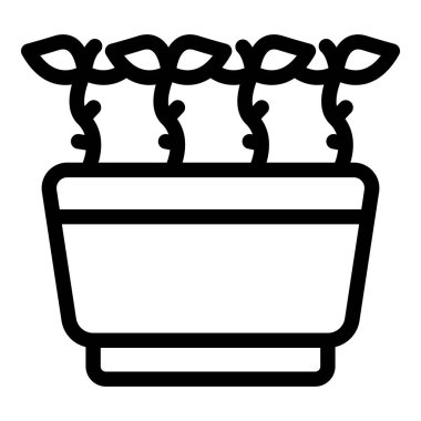 Bir saksının içinde büyüyen bir bitkinin çizgi sanat simgesi, bahçıvanlığı, doğayı ve büyümeyi temsil ediyor.