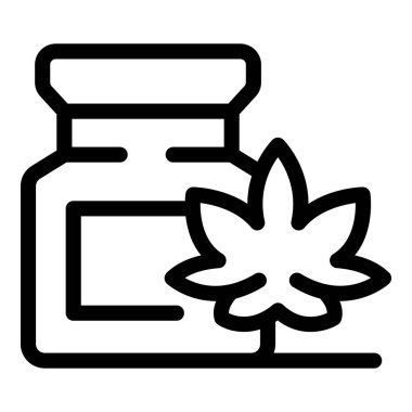 Tıbbi kenevir kavanozunun basit çizimi marihuana yaprağıyla, CBD yağını ve kullanımını temsil etmek için mükemmel.