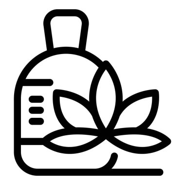 Bir kenevir şişesi ambalajının siyah ve beyaz simgesi, dozaj bilgisi ve yaprak logosu ile birlikte, büyüyen esrar endüstrisini temsil etmektedir.