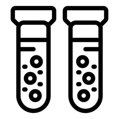 Bu simge, tıbbi analizi ve laboratuvar araştırmalarını sembolize eden kırmızı kan hücreleriyle dolu iki test tüpünü temsil ediyor.