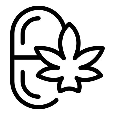 Cbd ürünleri için kenevir yaprağıyla birleştirilmiş tıbbi bir hap tasvir eden basit bir simge