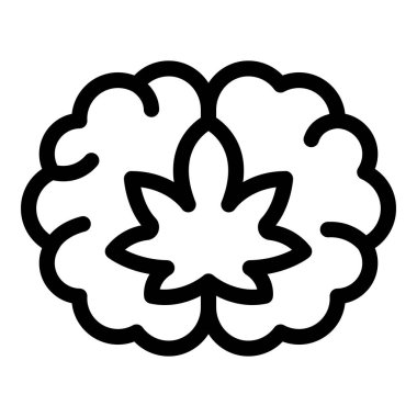 İnsan beyninden çıkan kenevir yaprağının çizgi çizimi tıbbi marihuana tedavisini öneriyor.