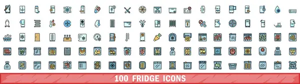 stock vector 100 fridge icons set. Color line set of fridge vector icons thin line color flat on white