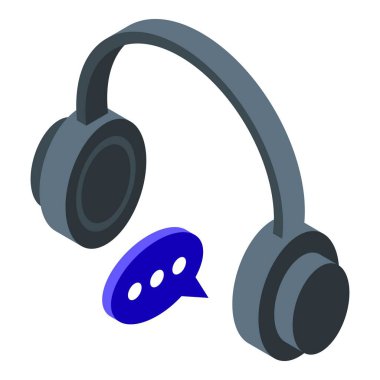 Bu izometrik simge, kulaklık ve konuşma baloncuğu içeren müşteri hizmetlerini temsil eder