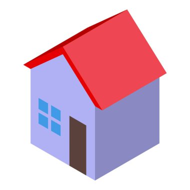 Kırmızı çatılı ve mavi duvarlı basit izometrik ev, ev, mülk veya gayrimenkul kavramlarını temsil ediyor.