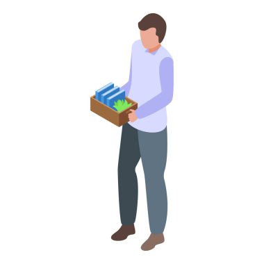 Ofis çalışanı eşyalarıyla birlikte elinde bir kutuyla ofisten ayrılıyor.