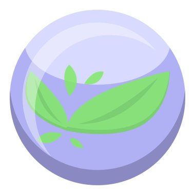 Yeşil yaprak sembolü, doğal ve çevre dostu ürünleri veya hizmetleri temsil eden mor bir çemberle kaplıdır.