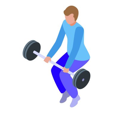 Genç sporcu çömelirken halter kaldırıyor.