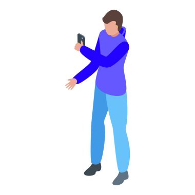 İzometrik görüntüde akıllı telefondan fotoğraf çeken blogcu