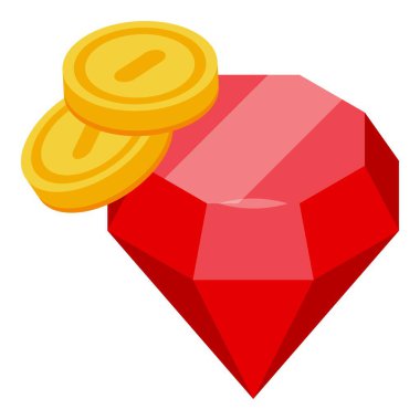 Zenginliği ve başarıyı temsil eden iki altın sikkesi olan büyük kırmızı mücevher.