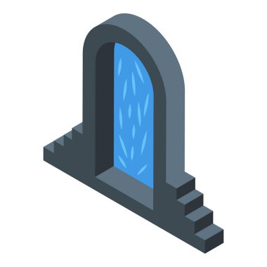 Sihirli kapı taş duvarda açılıyor, merdivenler yukarı çıkıyor, fantezi dünyası girişi kavramı.