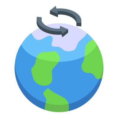 Küresel değişimi, uluslararası ticareti ve birbirine bağlılığı temsil eden, oklarla dönen Isometric yer küresi