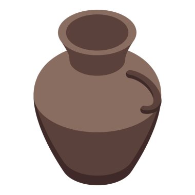 Beyaz arkaplanda geniş boyun izometrik ikonu bulunan antik kil vazo