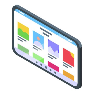 Renkli küçük resimli fotoğraf galerisi uygulamasını gösteren modern tablet, dijital teknoloji kavramı