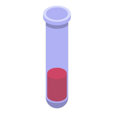 Kırmızı bir sıvı içeren tıbbi test tüpü, muhtemelen bir kan örneği, izometrik bir görüntüde resmedilmiştir.