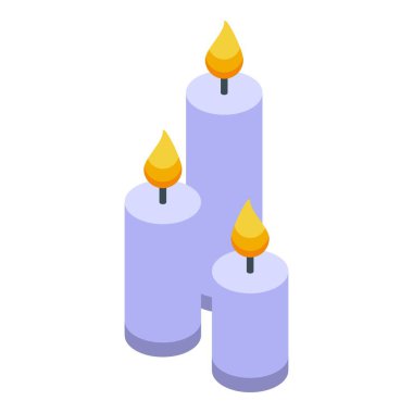 Üç yanan mor mum sarı alevlerle yanıyor, sıcak ve davetkar bir atmosfer yaratıyorlar.