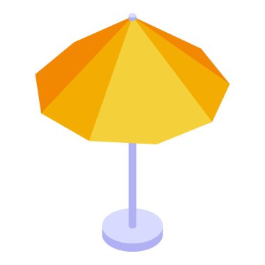 Sarı plaj şemsiyesi beyaz arka planda duruyor, gölge sağlıyor.